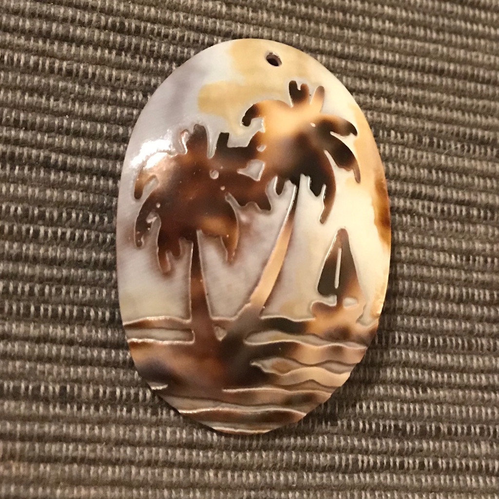 Oval Palm Tree Plastic Hand Etched & Painted Charm